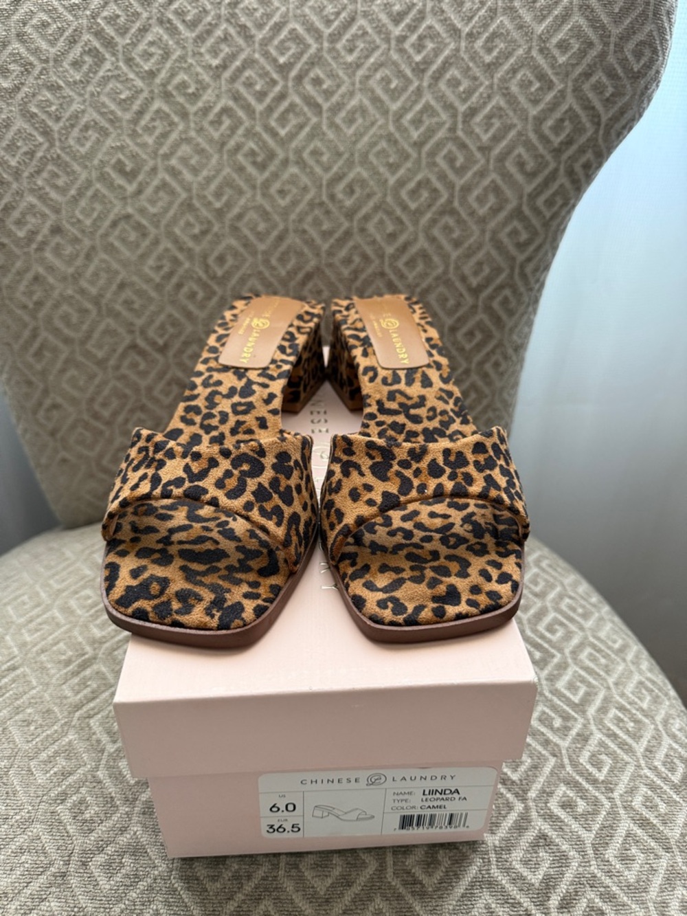 Chinese Laundry Leopard Print Block Heel Mules - Brown/Black